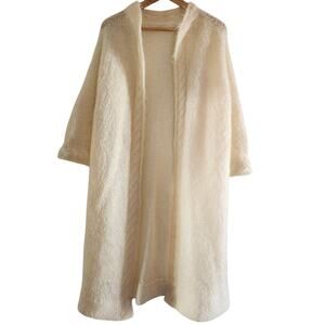 Vintage 50's Handknit Cream Mohair Long Sweater Coat Size Medium